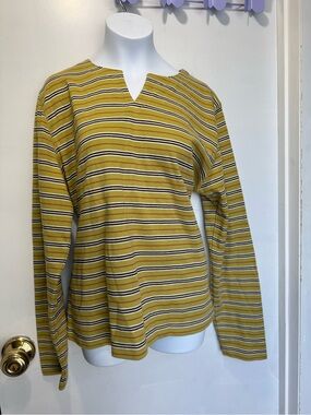 Mountain Lake Yellow Striped Long-Sleeve Notch-Neck Top